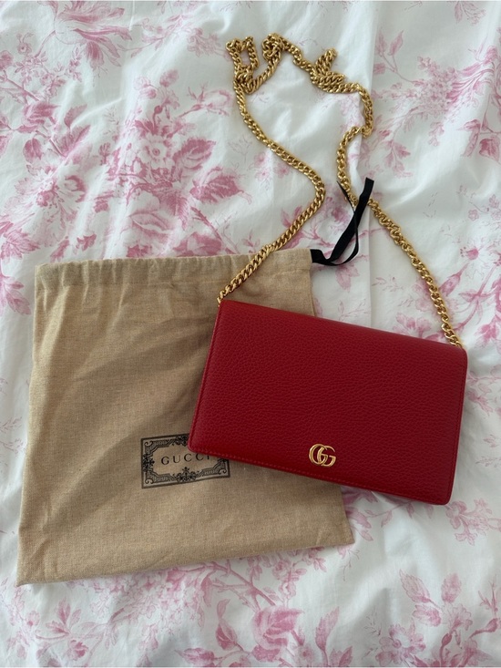 Gucci Handbags - Gucci Red Marmont Wallet on a Chain